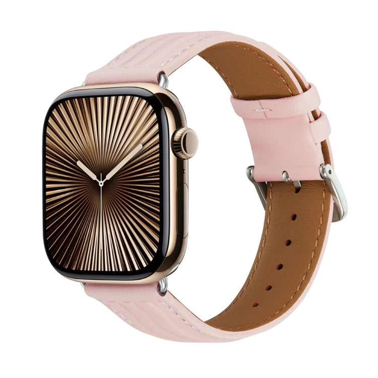 Embossed Line Genuine Leather Watch Band